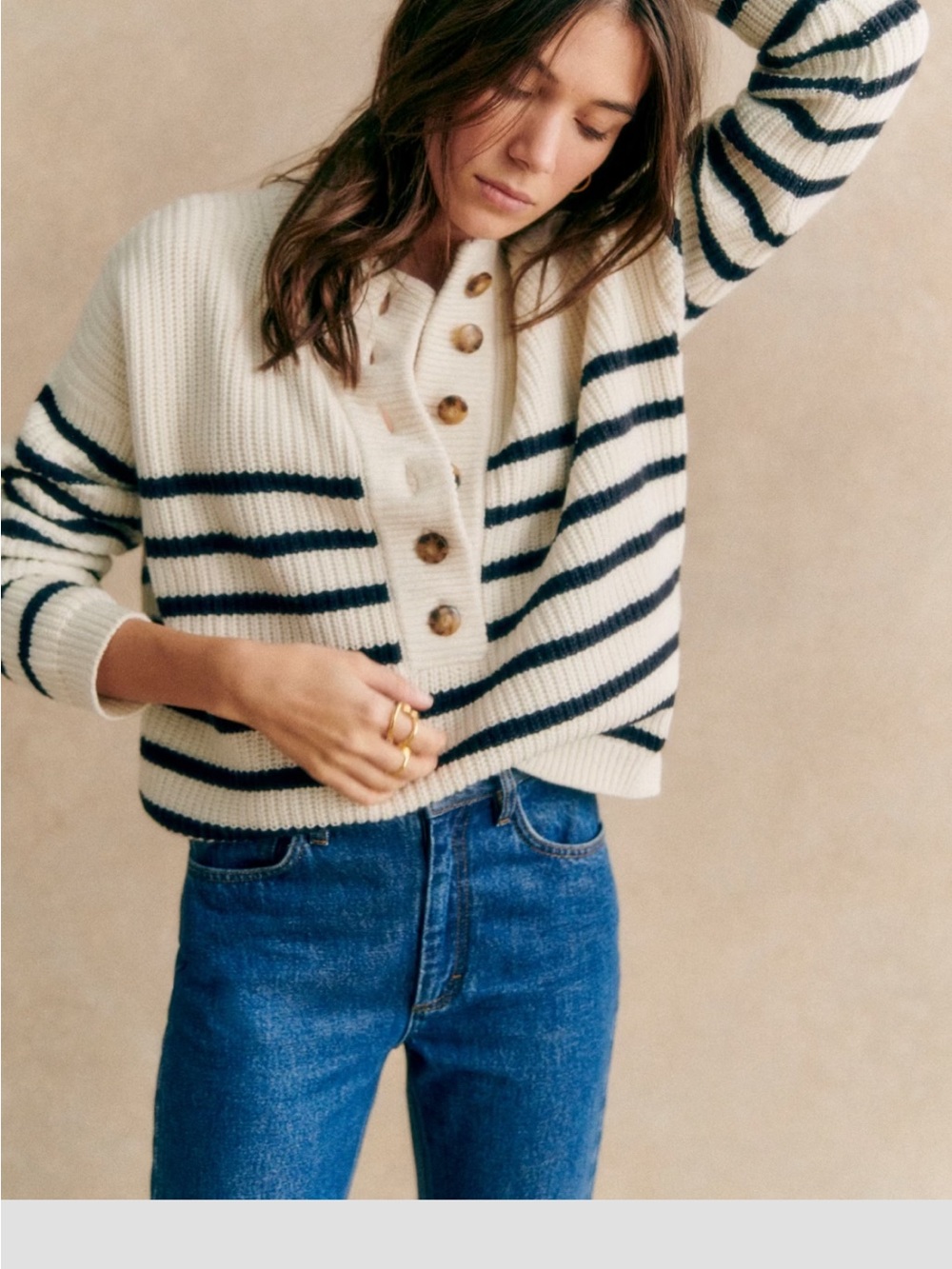 Sezane Lucas Jumper Ecru / Navy - Size L - Picture 2 of 3